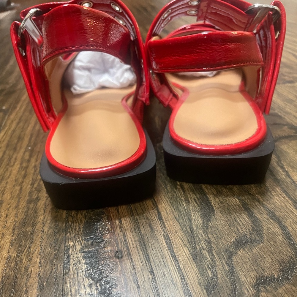 Red Patent Pointed Slingback Flats with Buckle Detail - Picture 5 of 8